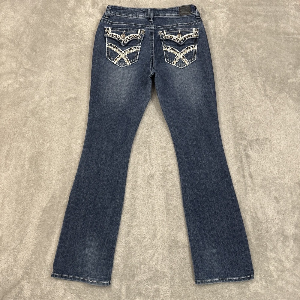 Love Indigo Jeans Womens 6 Blue Bootcut Embellished Flap Pockets Stretch Denim